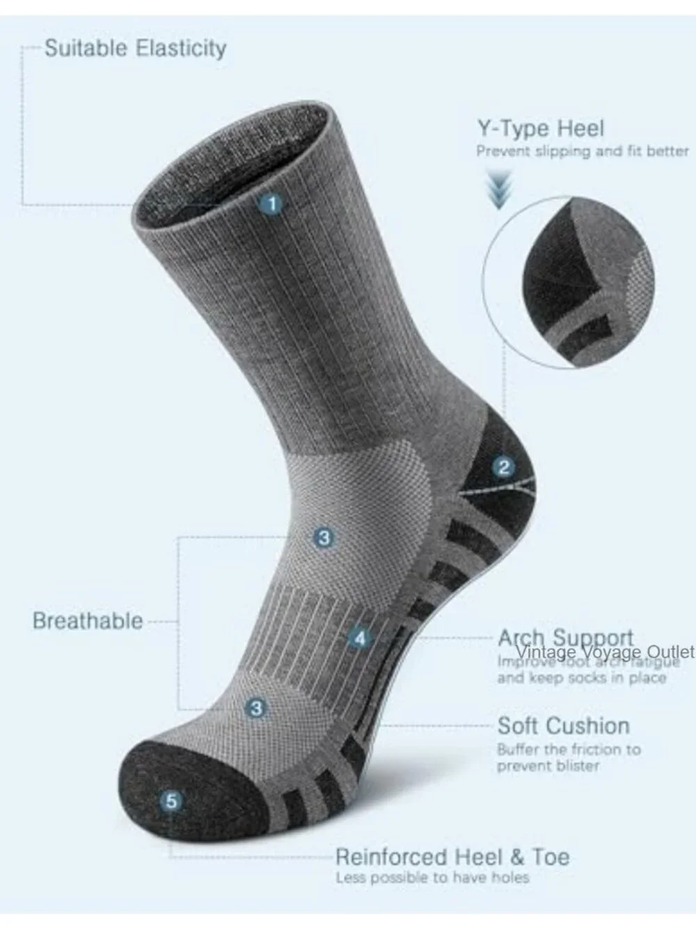 Athletic Crew Socks for Running, Gym, Hiking - Moisture Wicking, Non-Slip,